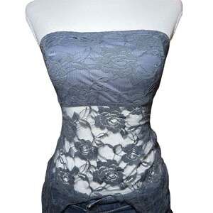 Urban Renewal Lace Strapless Tube Top Womens S Gray Sheer Floral Y2K
